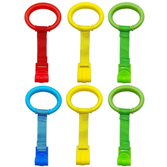 Picture of 6PCS 4 Colors Baby Playpen Pull up Rings-Plastic Crib Pull Rings Walking Exercises Assistant Stand Up Cot Hanging Ring for Infant Baby Toddler