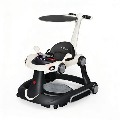 Picture of Baby Walker with Wheels, 7-in-1 Foldable Baby Walkers for Boys Girls 6-12 Months with Feeding Tray & Music, Lights,Rocker,Sun Canopy, Bouncing Pedal, Adjustable Wheel Speed, Push Walker (Black)