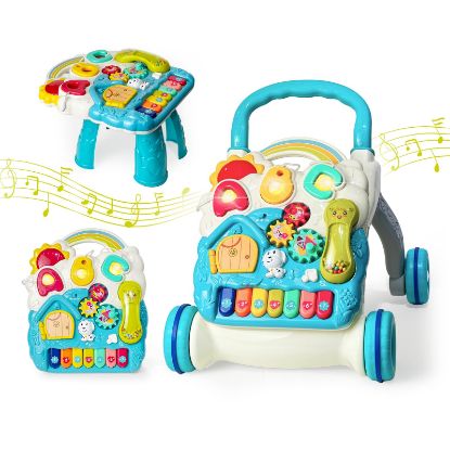 Picture of Sit to Stand Baby Walker, Activity Center with Music and Light, Activity Table for Toddlers, Push Toys for Babies Learning to Walk, Early Education Toys for Infant Boys Girls 6 Months Up (Blue)