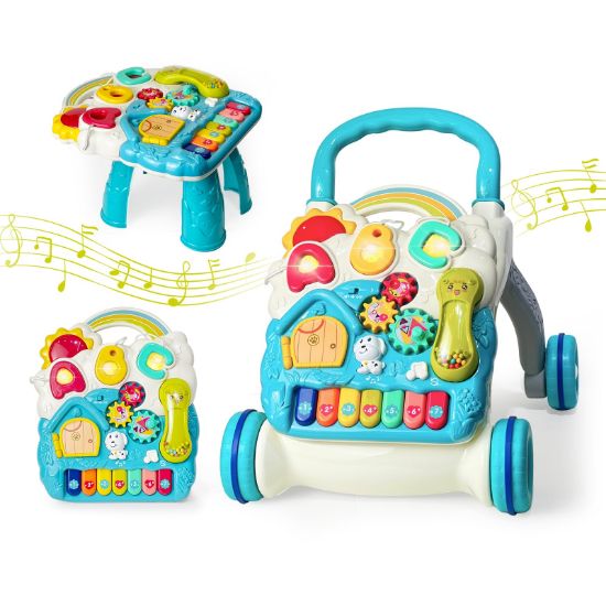 Picture of Sit to Stand Baby Walker, Activity Center with Music and Light, Activity Table for Toddlers, Push Toys for Babies Learning to Walk, Early Education Toys for Infant Boys Girls 6 Months Up (Blue)