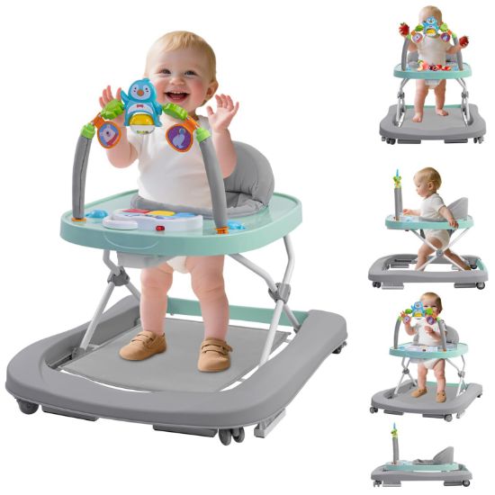 Picture of Baby Walker, Music & Removable Footrest with Toys, 3-Height Adjustable, Foldable 4-in-1 Activity Center for Infant and Toddler, Baby Walker for Baby Boy Girls 7-18 Months