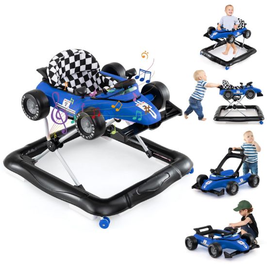 Picture of HONEY JOY Baby Walker, 4-in-1 Foldable Infant Activity Push Walker, Toddler Car Walker with Adjustable Heights, Music, Lights, Padded Seat, Baby Walker with Wheels for Boys Girls 6-18 Months (Blue)