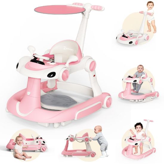 Picture of 6 in 1 Foldable Baby Walker, Activity Baby Walker-Baby Bouncer, Rocker, Activity Center,Push Walker,Detachable Trampoline Mat, Adjustable Speed Rear Wheels and Height,Music & Lights,Ages 6-18 Months
