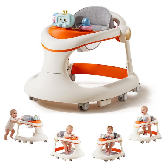 Picture of Baby Walker with Wheels, 5-in-1 Foldable Baby Walker for Boys and Girls 7-18 Months with Adjustable Height Detachable Seat and Music Tray Baby Activity Walker, Anti-Fall Activity Center for Boys Girls