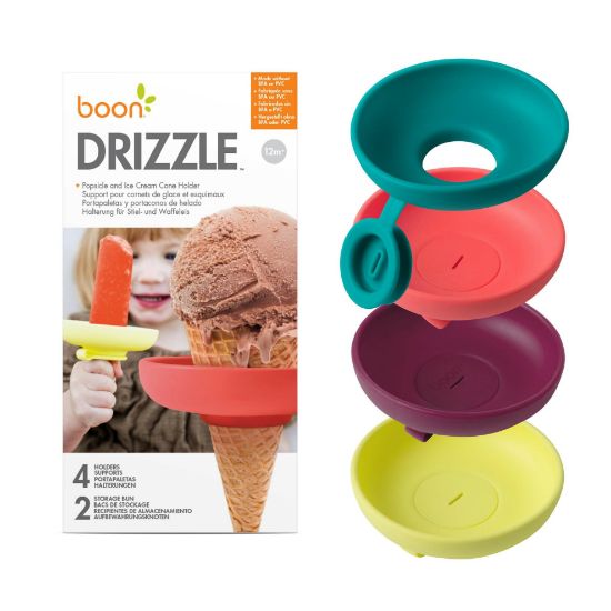 Picture of Boon Drizzle Silicone Ice Pop Holder - Silicone Drip Catcher for Frozen Treats and Ice Cream Cones - Dishwasher Safe Summer Kids and Toddler Essentials - Includes 2 Travel Cases - 4 Count