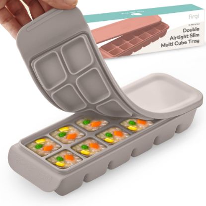 Picture of Firgi 0.7 oz/12 Sections Silicone Ice Cube Freezer Tray with Lid, Food-Grade Platinum Silicone,Leak Resistance & Dishwasher Safe for Baby Food Prep,Breast Milk,Purees - Korean Made, Gray
