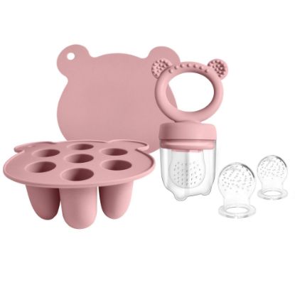 Picture of BigSpinach Silicone Baby Food Freezer Tray with Teething Popsicle Molds - Baby Fruit Feeder and Breastmilk Teether Combo