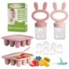 Picture of WAJIAYON Baby Breastmilk Popsicle Molds & Baby Fruit Feeder (4 Pack), Infant Food Freezer Tray Storage Containers, Silicone Teething Pacifier Feeder and Teether for BabiesPink&Purple