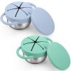 Picture of BUSOHA 2 Pack Stainless Steel Toddler Snack Cups - 9 OZ Spill-Proof Baby Snack Containers with Silicone Catcher and Lid Travel Snack Containers for Kids Food Grade Silicone Dishwasher Safe