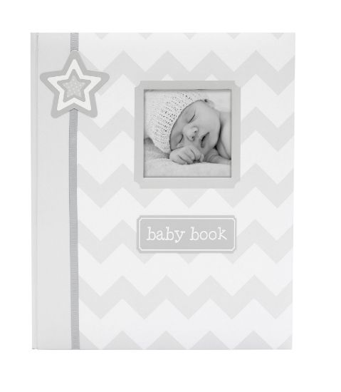 Picture of Lil' Peach First 5 Years Baby Memory Book, Gray Chevron Milestone Journal & Scrapbook, Newborn to Age 5 Keepsake Record Book with Fill-In Pages, Photo Insert Cover