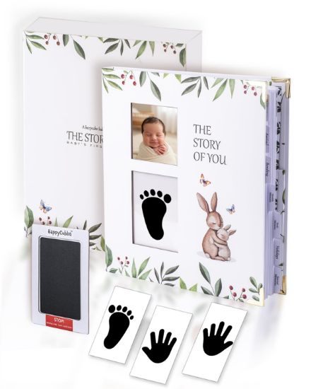 Picture of HappyCubbs Baby Book Keepsake - Baby Memory Book for Boy or Girl - Baby Journal, Pregnancy Journal with Hand and Footprint Ink Pad - First 5 Year Baby Milestone Book