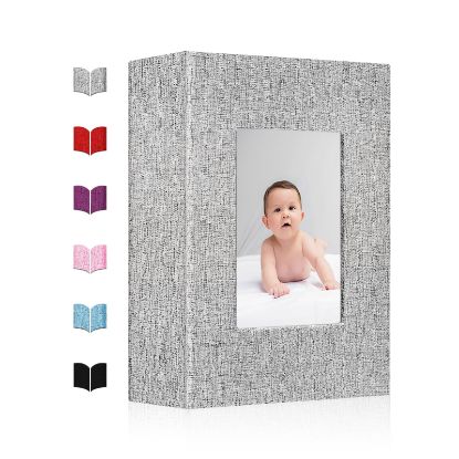 Picture of Small Photo Album 4x6,Linen Cover Slide-in Mini Photo Album Book Can Holds 100 4x6 Photos with 50 Black Sheets for Baby Family Pictures Artwork or Postcards Storage (Gray)