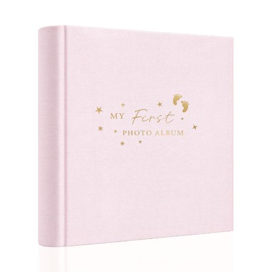 Picture of Holoary Baby Photo Album 4x6 100 Photos with Writing Area, 100 Pockets 4x6 Picture Album, Linen Fabric Cover Picture Book for Photos, Baby Photo Albums Hot Stamping Cover(Pink)
