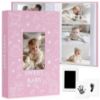 Picture of EARLY MINDS Baby Photo Album 4x6 300 Pockets with Memo Area & Hand and Footprint Kit, Linen Cover Slip-in Memory Book with Front Window, Acid-Free Keepsake for Newborn Boy Girl, First Year Moments