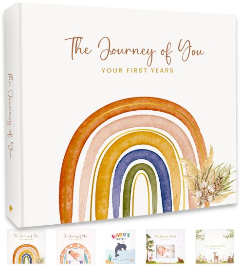 Picture of Baby Memory Book, Rainbow Baby Gift, First 5 Years Milestone Keepsake Journal, Gender Neutral Scrapbook Album, FSC-Certified Paper, 108 Pages, Boho Rainbow Newborn Keepsake, Pregnant New Mother Gift
