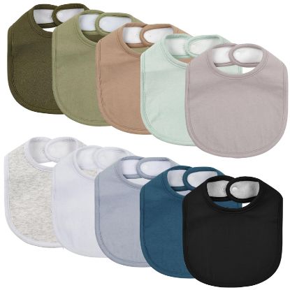 Picture of 10 Pack Cotton Snap Bibs for Baby Boy Girl, Super Soft Drool Bibs for Teething and Feeding