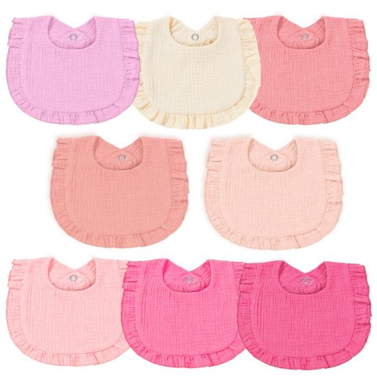 Picture of duludulu Baby Muslin Bibs, Bandana Drool Bib for Girls, Adjustable Cotton Soft Baby Bibs for Drooling and Teething Organic Solid Colors Lap-Shoulder