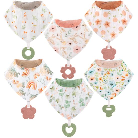 Picture of Muslin Baby bibs 6-Pack and Teething Toys 6-Pack Made with Organic Cotton, Absorbent and Soft For Baby girl