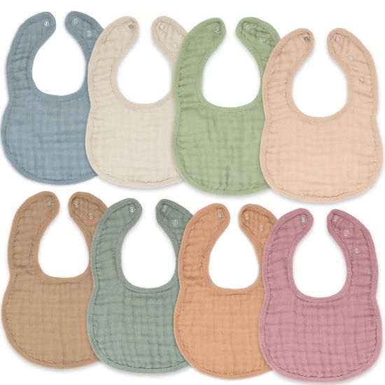 Picture of Comfy Cubs Muslin Bibs for Babies, Pack of 8 - Soft and Highly Absorbent, Feeding, Drool and Teething Bib, Adjustable Snaps - Stylish & Colorful Unisex Designs, Giftable Set - Multicolor