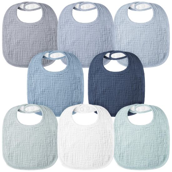Picture of Bearmoss Baby Bibs for Drooling and teething Cotton Muslin Bibs for Baby Boy & Girl,Adjustable, Ultra Absorbent,8 Pack (Mint Iceberg)