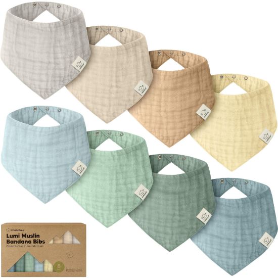 Picture of KeaBabies 8-Pack Muslin Baby Bibs for Boys, Girls - Muslin Bandana Drool Bibs for Baby Girl & Boy, Drooling Newborn, Teething Toddler, Infant 0-36 Months, Soft Cotton Extra Absorbent (Mirage)