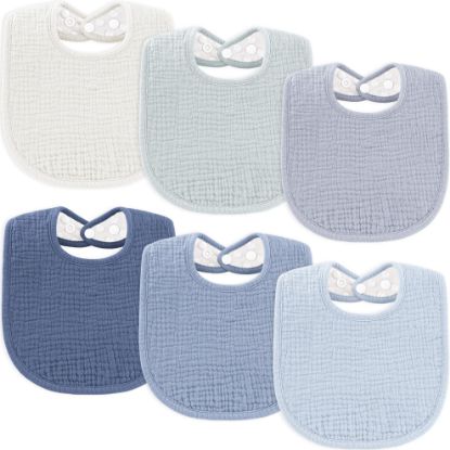 Picture of Susurration Muslin Baby Bibs 6 Pack Bandana Drool Bibs,Soft Square Adjustable Baby Drooling Bibs for Unisex Girls & Boys (Blue)