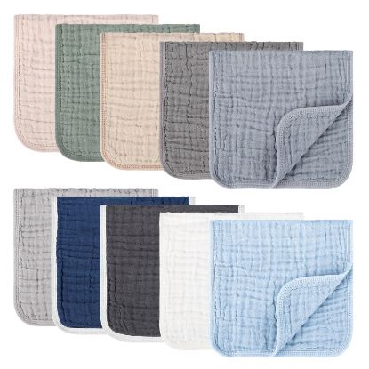 Picture of Synrroe 10 Pack Muslin Burp Cloths, 20x10Inch, 10 Mixed Colors, Soft Absorbent Baby Burping Rags