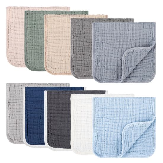 Picture of Synrroe 10 Pack Muslin Burp Cloths, 20x10Inch, 10 Mixed Colors, Soft Absorbent Baby Burping Rags
