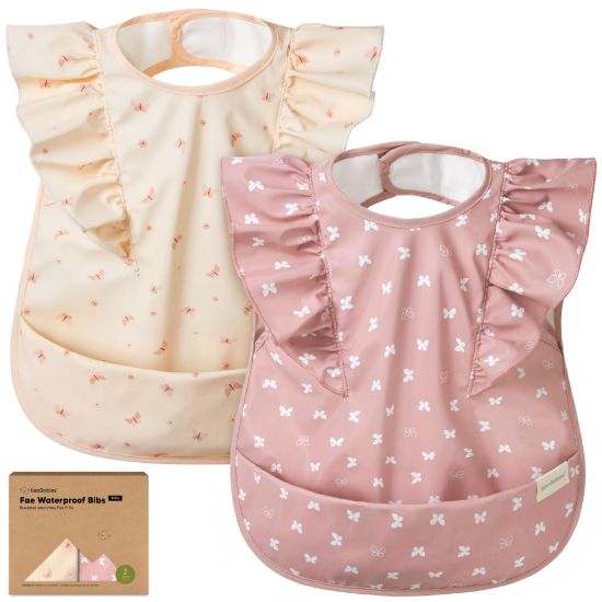 Picture of KeaBabies Waterproof Bibs for Baby Girl,Boy - 2-Pack Lightweight, Large Baby Bibs for Eating, Wearable Food Catcher, 6-12 Months Infant Feeding Essentials, Smock for Toddlers 1-3, Kids (Butterflies)