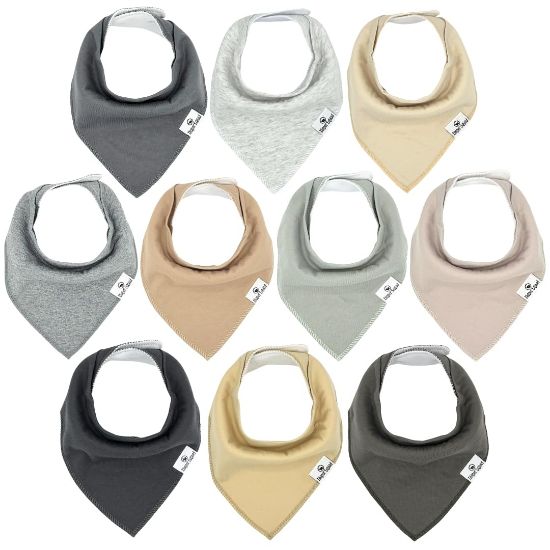 Picture of Diaper Squad 10-Pack Organic Baby Bandana Drool Bibs | Super Absorbent & Adjustable | Triangle Bandana Bibs Style | Soft Cotton | Solid Neutral Colors