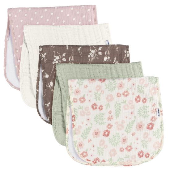 Picture of Gerber Baby Unisex Muslin Burp Cloths 5-Pack, Multi Pink Floral, Large Size 20" x 10"
