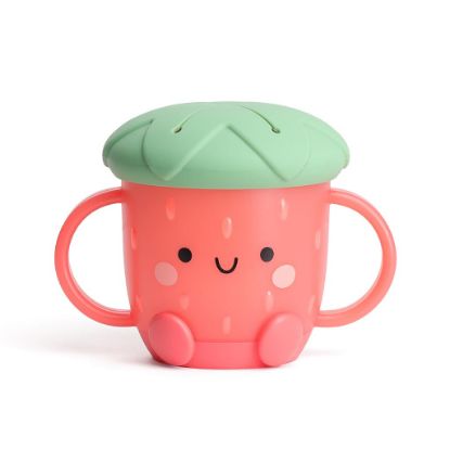 Picture of Itzy Ritzy Toddler Snack Cup - Spill-Proof Snack Cup for Toddlers with Soft Silicone Lid for Easy Food Access - Easy-To-Hold Kids Snacks Container With Handles - Ideal for 12 months & Up (Strawberry)