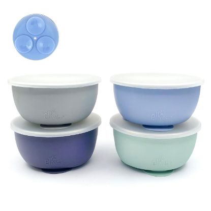 Picture of Elk and Friends Stainless Steel Bowls with Silicone Sleeve for Babies & Toddlers | Lids Included | Stay Put Suction | Cereal & Snack Bowls | 4 Pack