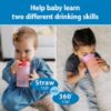 Picture of Dr. Brown's Milestones Straw to 360 Convertible Toddler Training Cup Set with Interchangeable Silicone Straw and 360 Degree Cup Lids, Pink Coral, 10 oz/300 mL, BPA-Free, 9m+, 2-Pack