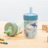 Picture of Zak Designs Capri Toddler Tumblers For Travel or At Home, 9oz 2-Pack Double Wall Plastic Sippy Cups With Leak-Proof Design is Perfect For Kids (Dino Buddies, Bubble Bay)
