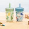 Picture of Zak Designs Capri Toddler Tumblers For Travel or At Home, 9oz 2-Pack Double Wall Plastic Sippy Cups With Leak-Proof Design is Perfect For Kids (Dino Buddies, Bubble Bay)