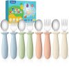 Picture of DRKIO 8 Pieces Toddler Utensils Set - Kids Silverware Set with Silicone Handle Children Safe 18/8 Stainless Steel Forks and Spoons Anti-Choke Design Food Grade Dishwasher Safe