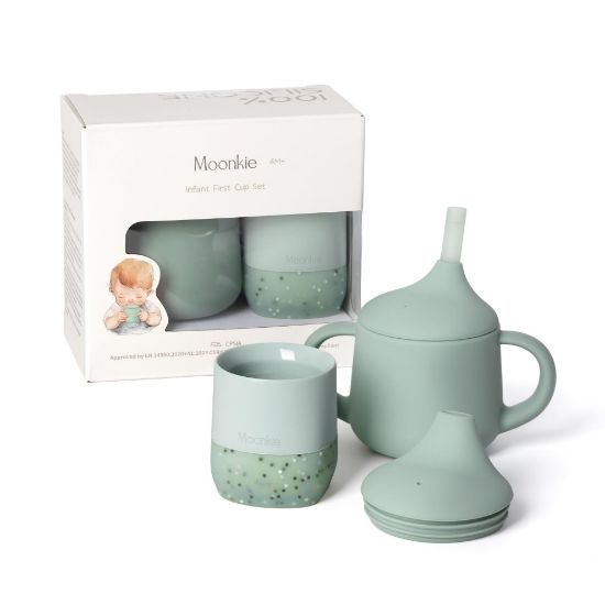 Picture of Moonkie Baby Training Cup & Sippy Cup Set | 4 Months+ | Baby-Led Weaning Essential | Gift for Infants (Mint Cup Set, 2 Pack)