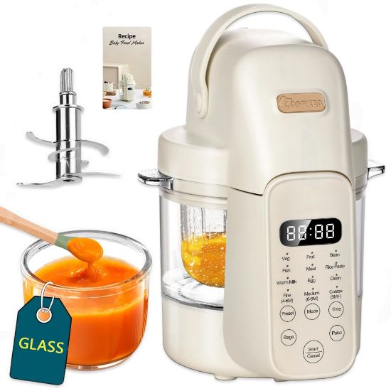 Picture of IAGREEA 9 IN 1 Glass Baby Food Maker, One Step Baby Food Processor Steamer Puree Blender Grinder Mills Machine, Auto Cooking & Grinding for Healthy Homemade Baby Food with 3 Age Stages, BPA-Free