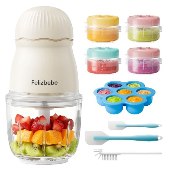 Picture of Baby Food Maker, Small Baby Food Processor Set, Fruit, Vegatable, Meat, 10oz Baby Food Maker & Puree Blender with Baby Containers, Food Freezer Tray, Silicone Spoons, Spatula