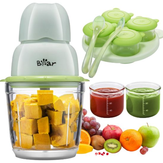 Picture of Bear Baby Food Maker, Baby Food Processor Set with Baby Food Containers, Silicone Spoons, Baby Food Puree Blender for Fruit, Vegetable, Meat, Make Fresh and Nutritious Meals for Your Little One