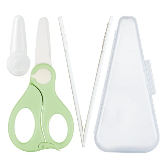 Picture of Baby Food Scissors with Travel Case and Tongs Set, Fully Detachable Ceramic Kids Food Scissors with Safety Lock, Dishwasher Safe, Ideal for Noodles, Meats, Vegetables, Pizza and Fruits (A)