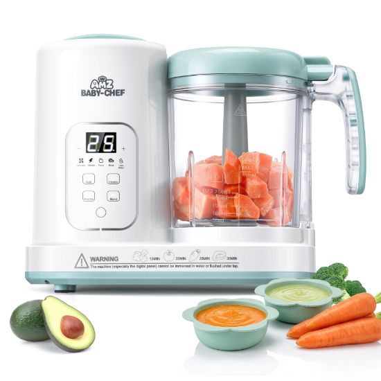 Picture of Baby Food Maker Pro Steamer Blender: 4 in 1 Auto Steam Blend and Puree Maker with Self-Clean for Healthy Baby and Toddler Meal Prep - BPA-Free White+Green