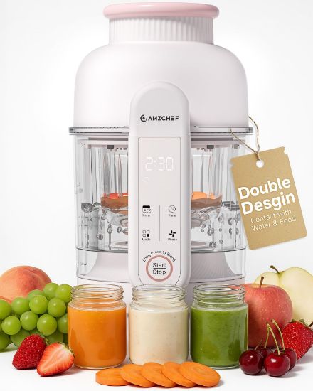Picture of AMZCHEF Baby Food Maker with Auto Steam & Blend, 9-in-1 Baby Puree Maker with Food-grade glass, BPA-Free & Easy Cleaning, Touch Screen, Dishwasher Safe, Off-white