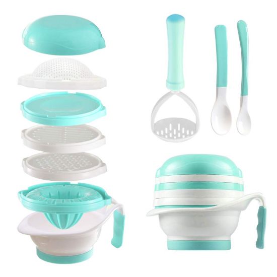 Picture of Matyz Versatile Baby Food Maker Set - Toddler Mill with Mash Bowl, Hand Masher, Citrus Juicer, Grater - Making Homemade Baby Food - Fruits and Vegetables Masher - No BPA (Mint Green)