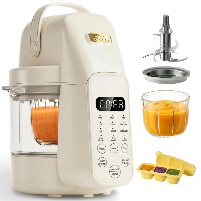 Picture of SosekiBaby FM01 Baby Food Maker, 316L Stainless Steel Blades | Puree Steamer Blender Processor With 10oz Glass Bowl | One-Step Food Mill with Recipe, 12H Keep Warm, Auto Clean, Reheat | BPA-Free